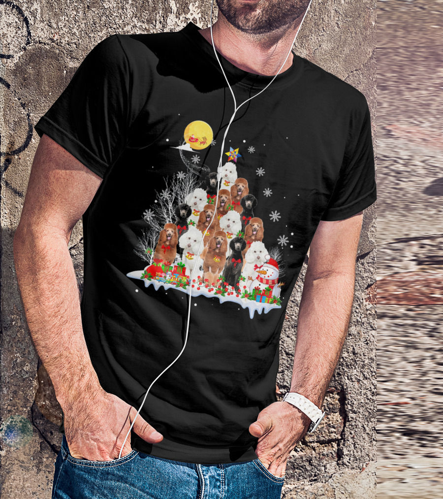 Standard Poodle Dog Christmas Tree Reindeer Moon Snowflake Pine T-Shirt