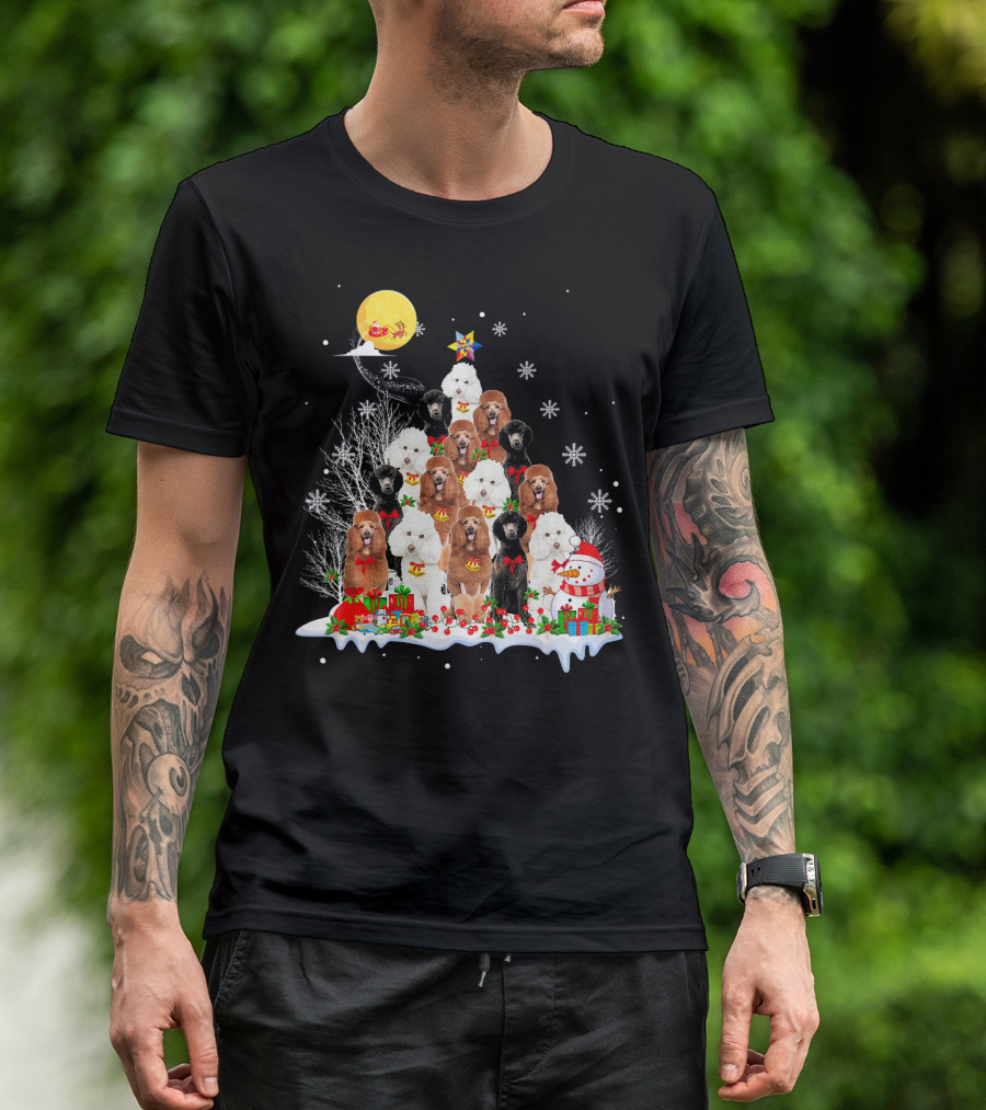 Standard Poodle Dog Christmas Tree Reindeer Moon Snowflake Pine T-Shirt