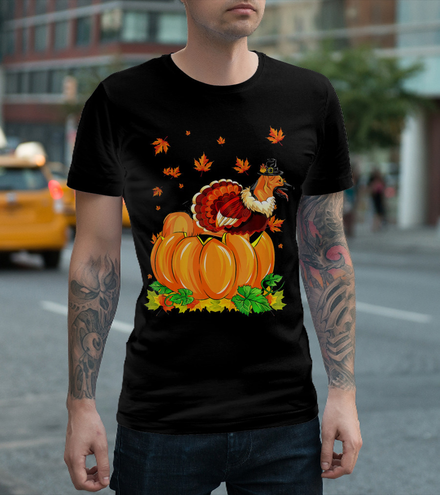 Thanksgiving Turkey German Shepherd Dog in Pumpkin with Autumn Leaves T-Shirt