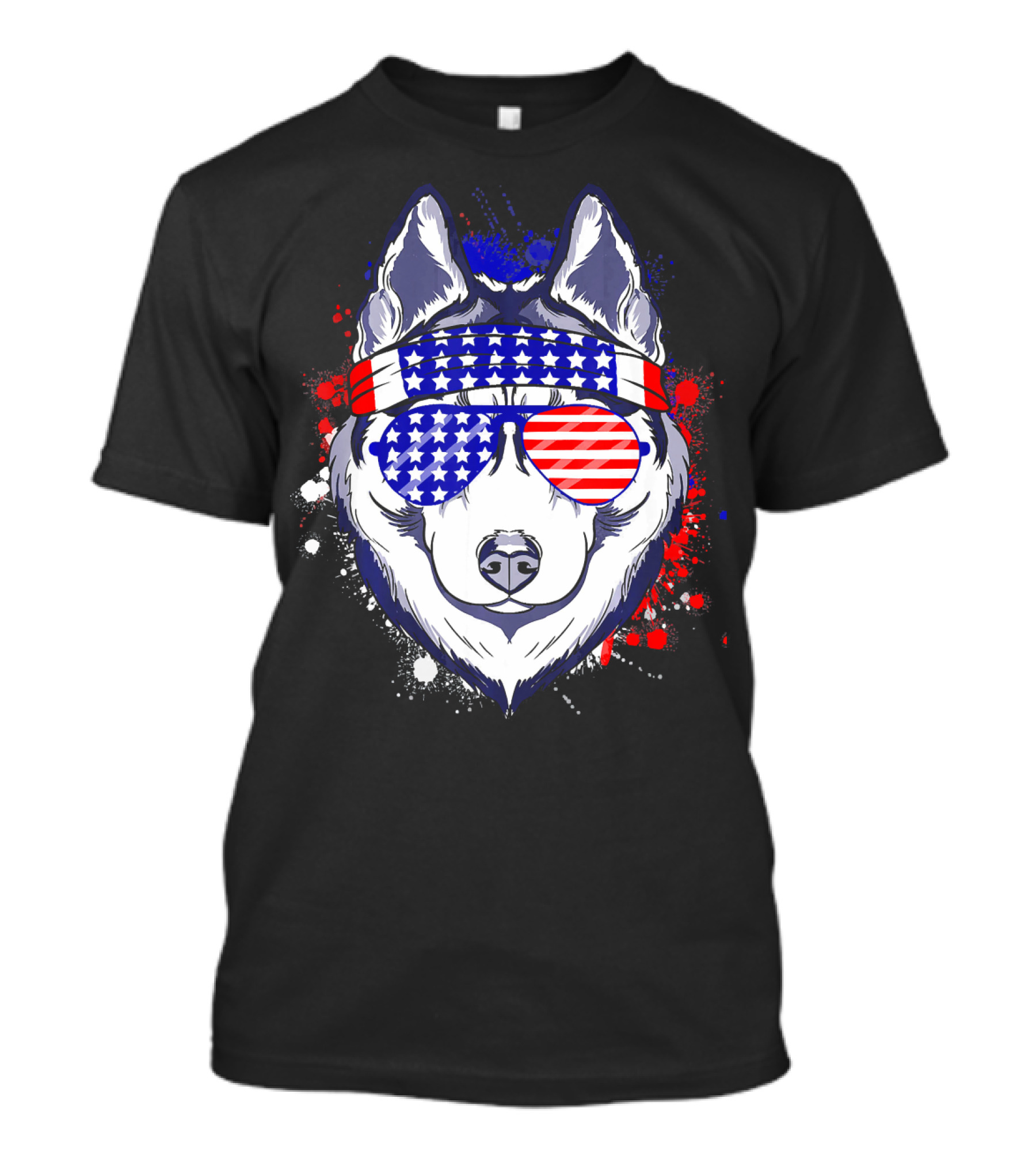 Siberian Husky Patriotic American Flag Bandana And Sunglasses 4th Of July T-Shirt