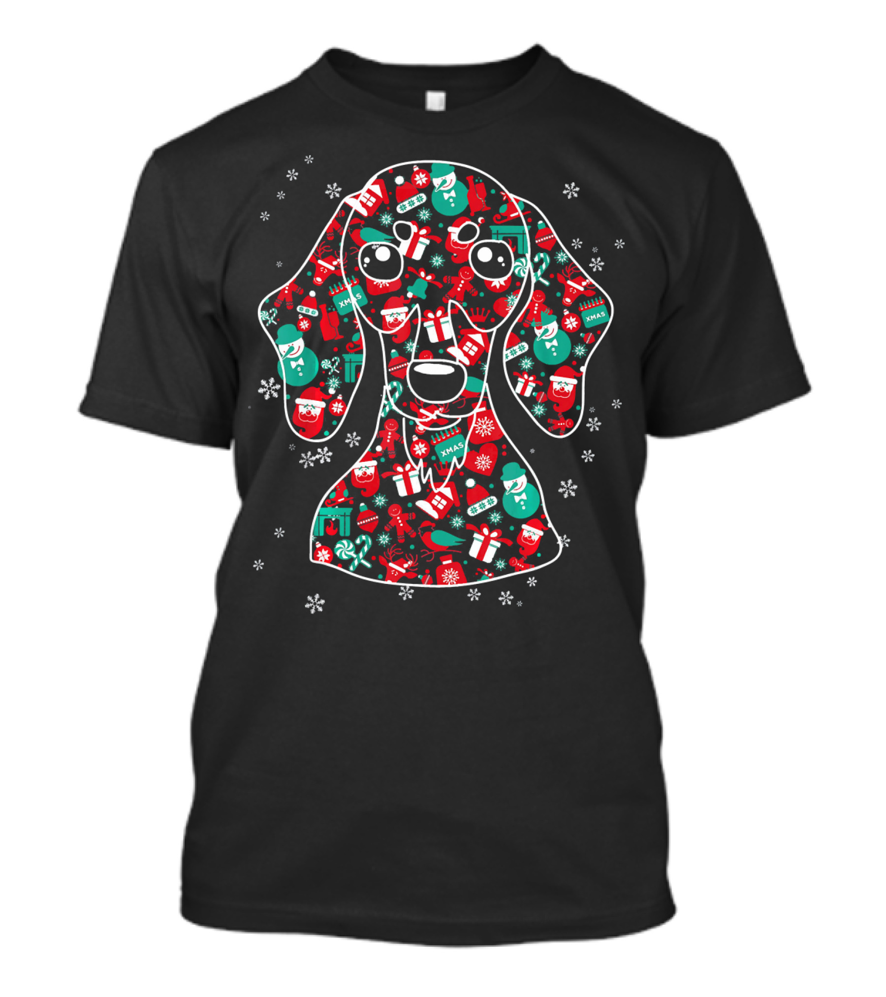 Tee89s Dachshund Christmas Santa Snowmen Candy Canes Presents T-Shirt