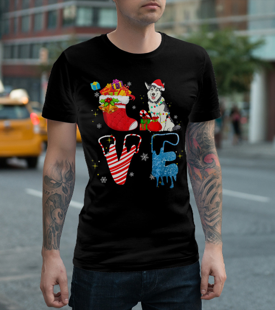 Siberian Husky Christmas Love Holiday Festive Merry T-Shirt