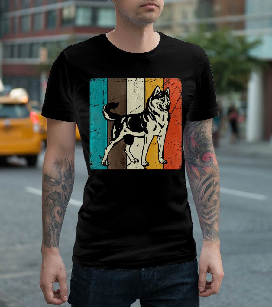 Siberian Husky Vintage Siberian Retro Stripes T-Shirt