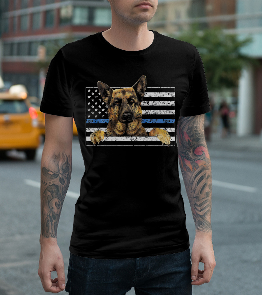Thin Blue Line American Flag German Shepherd K9 T-Shirt