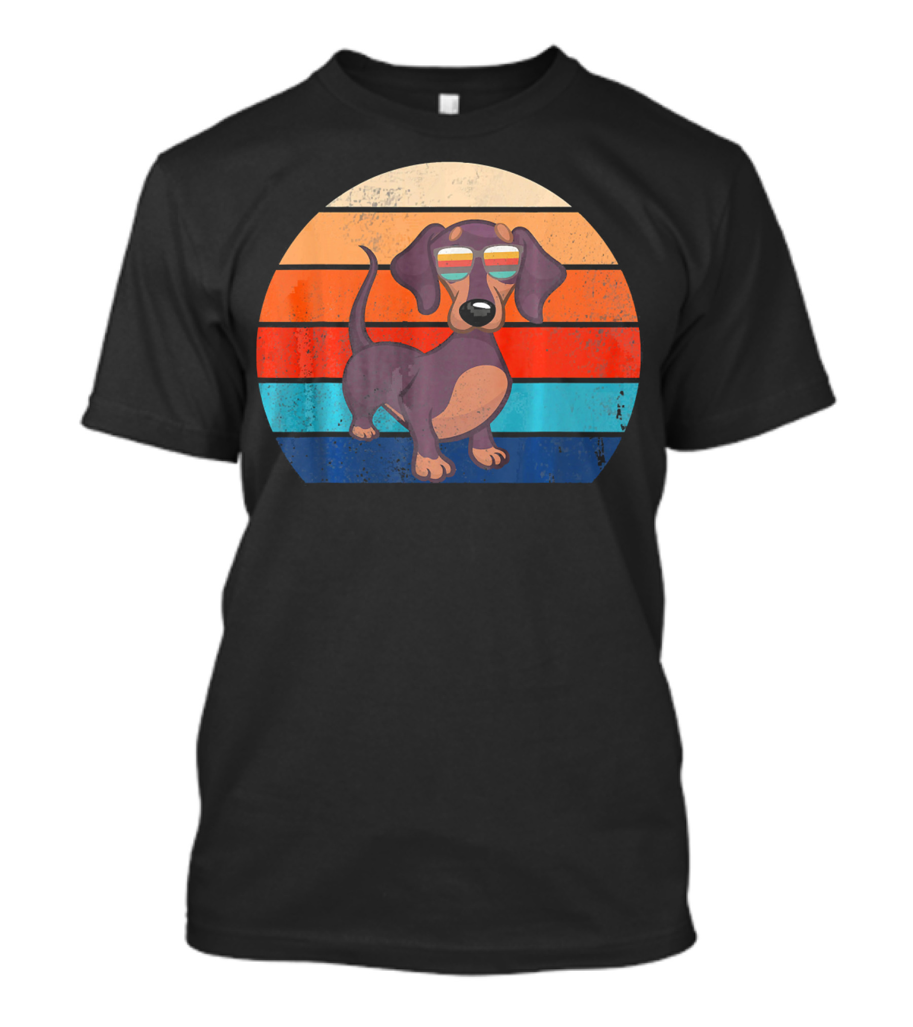 Vintage Retro Dachshund With Striped Sunset Glasses T-Shirt