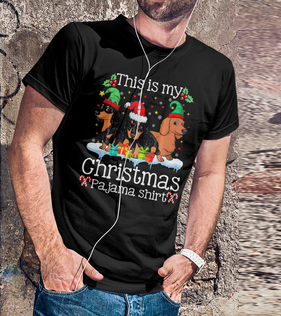 This Is My Christmas Pajama Shirt Funny Dachshunds T-Shirt