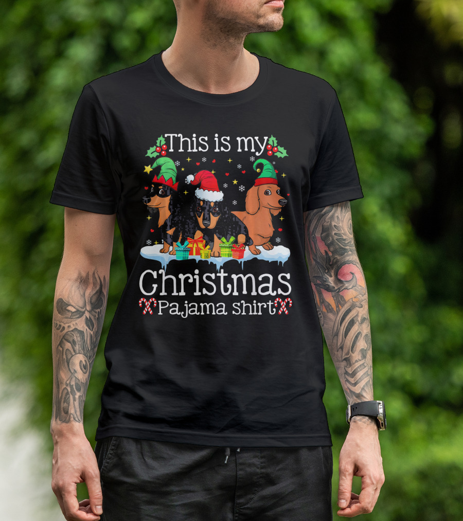 This Is My Christmas Pajama Shirt Funny Dachshunds T-Shirt