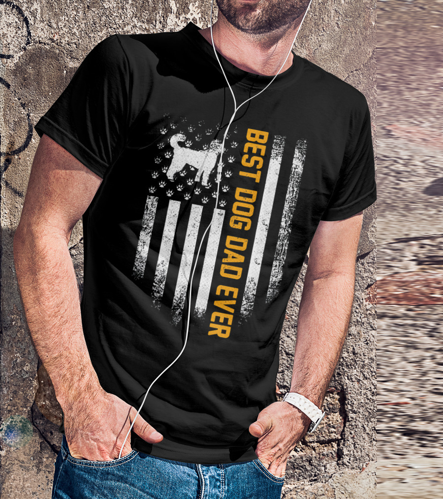 Vintage USA Best Dog Dad Ever American Poodle Flag T-Shirt