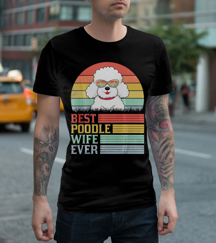 Best Poodle Wife Ever Retro Rainbow Sunglasses T-Shirt