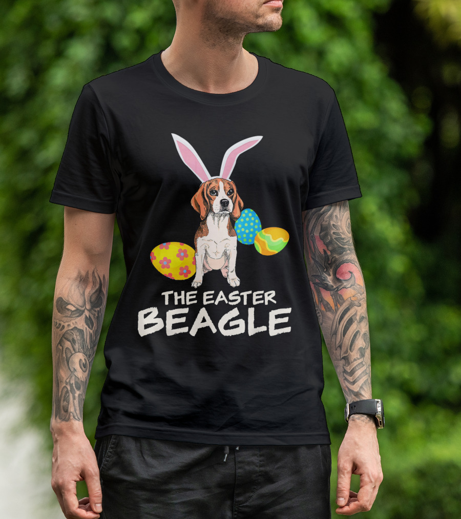 The Easter Beagle With Bunny Ears And Colorful Eggs Happy Easter T-Shirt