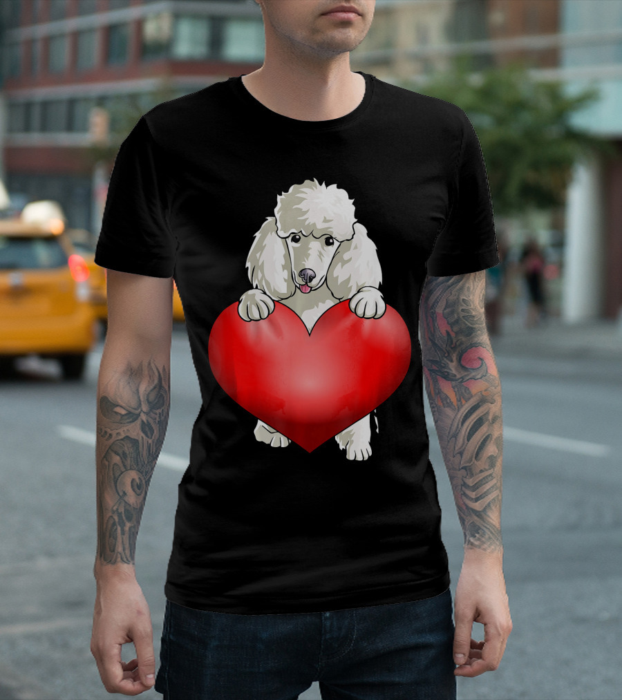 Poodle Dog Holding Valentine Heart T-Shirt