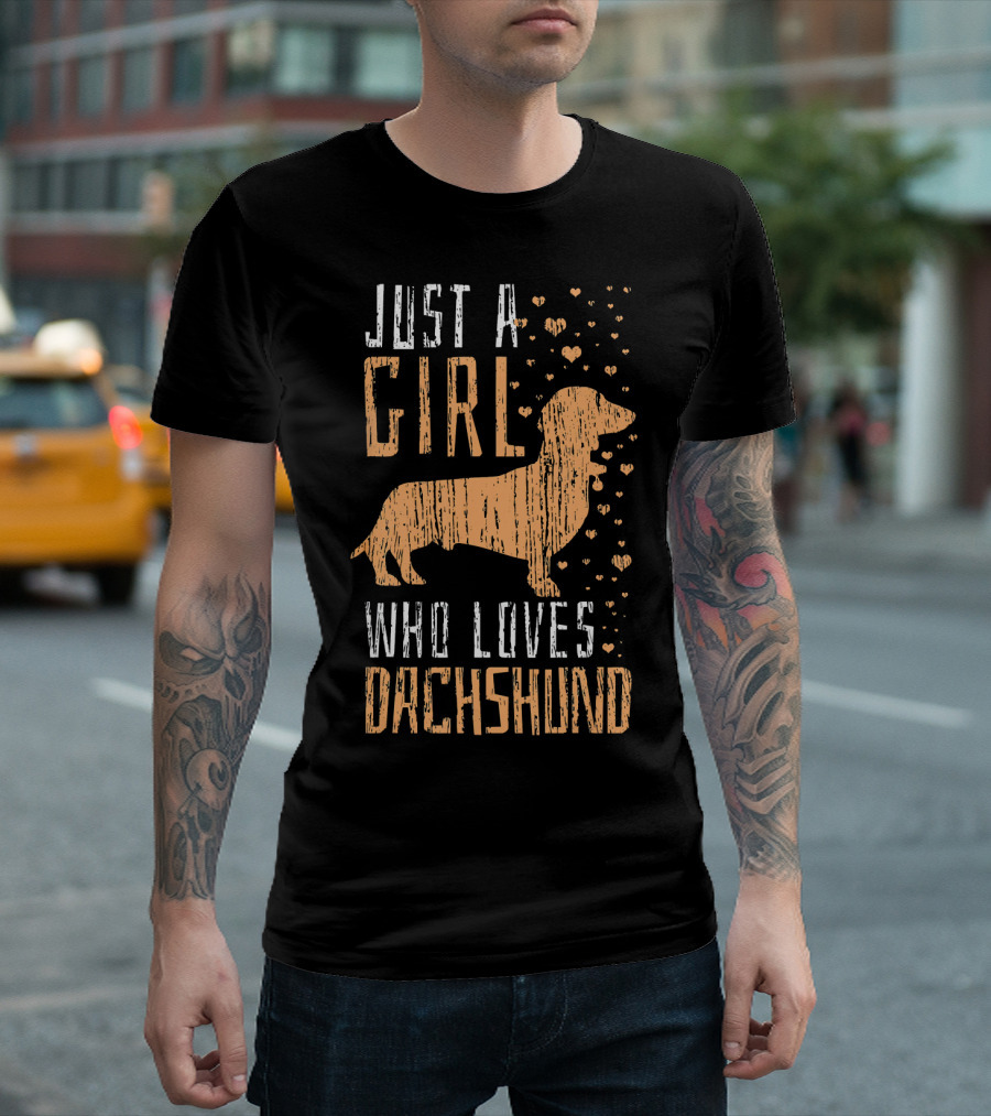 Just A Girl Who Loves Dachshund Vintage Style Hearts T-Shirt