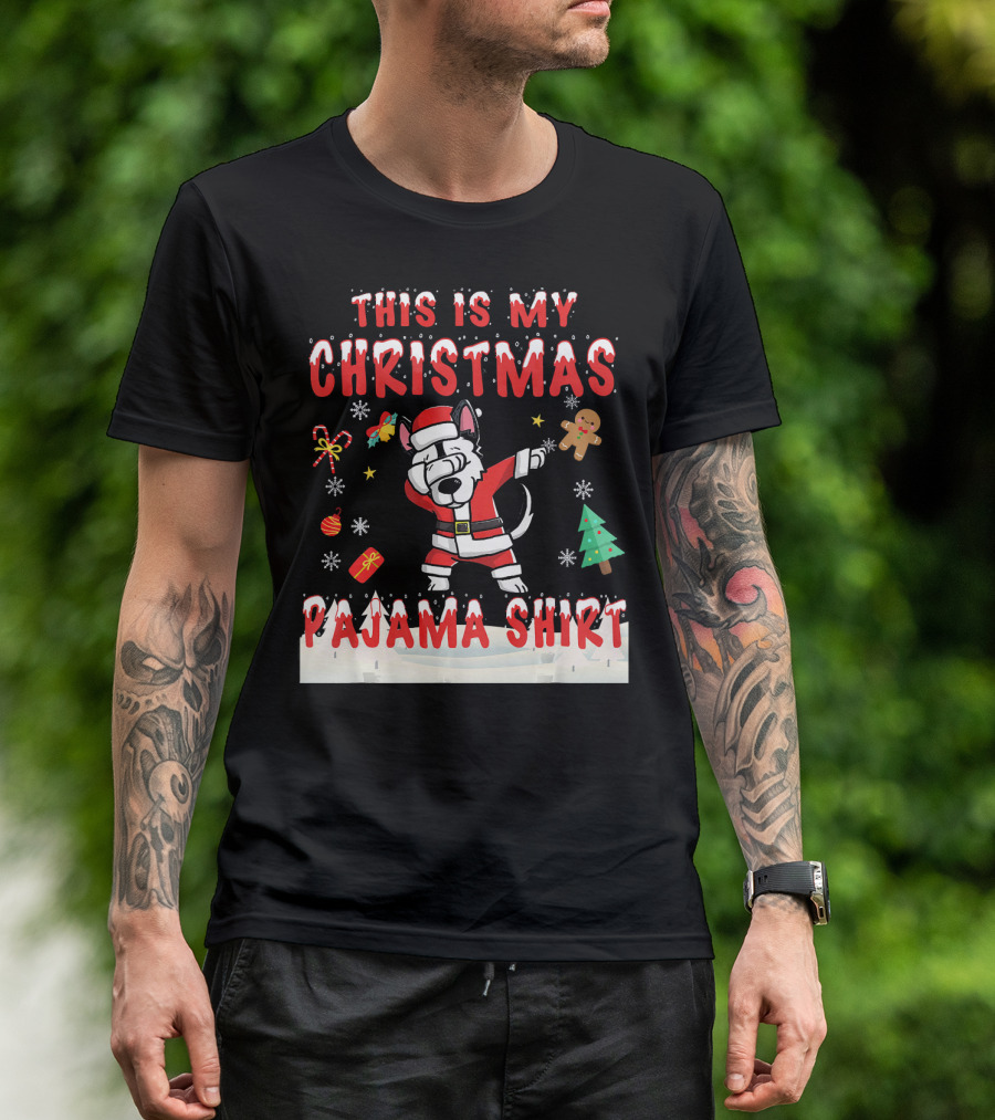 This Is My Christmas Pajama Shirt Siberian Santa Dog Dab Holiday Icons T-Shirt