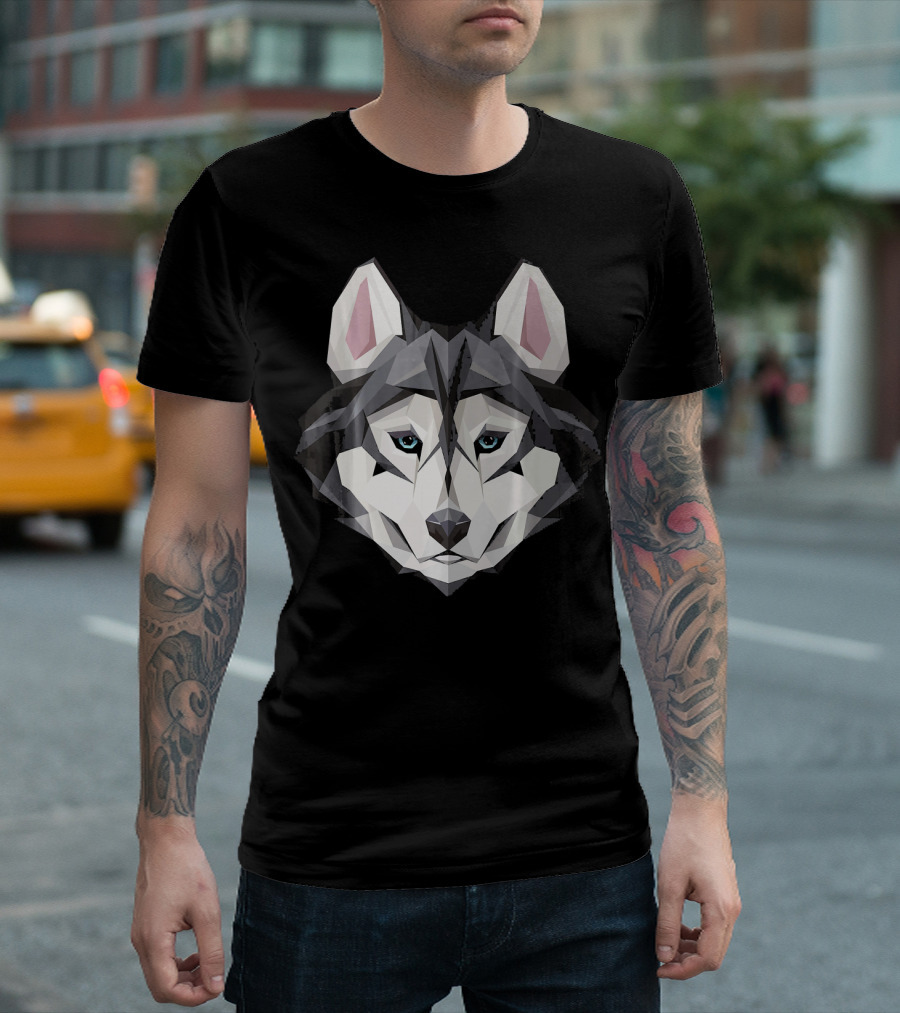 Siberian Husky Mens Womens Fun Geometric Face T-Shirt