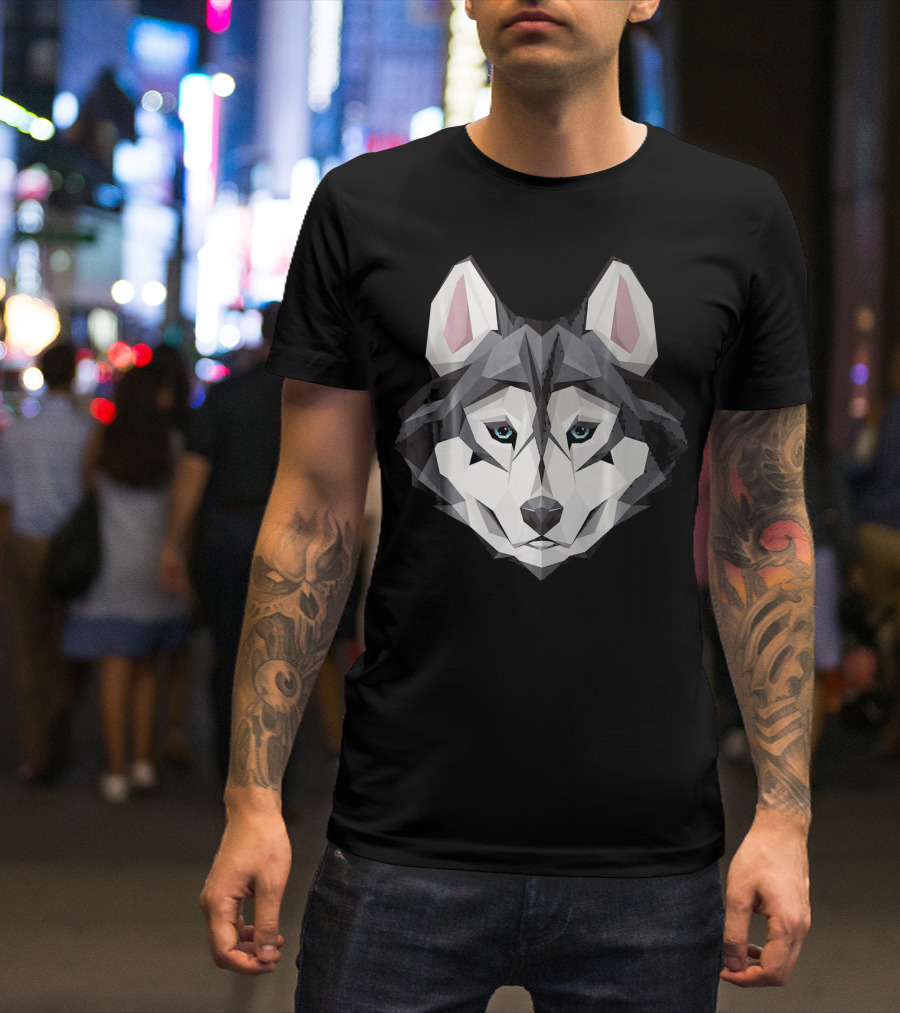 Siberian Husky Mens Womens Fun Geometric Face T-Shirt