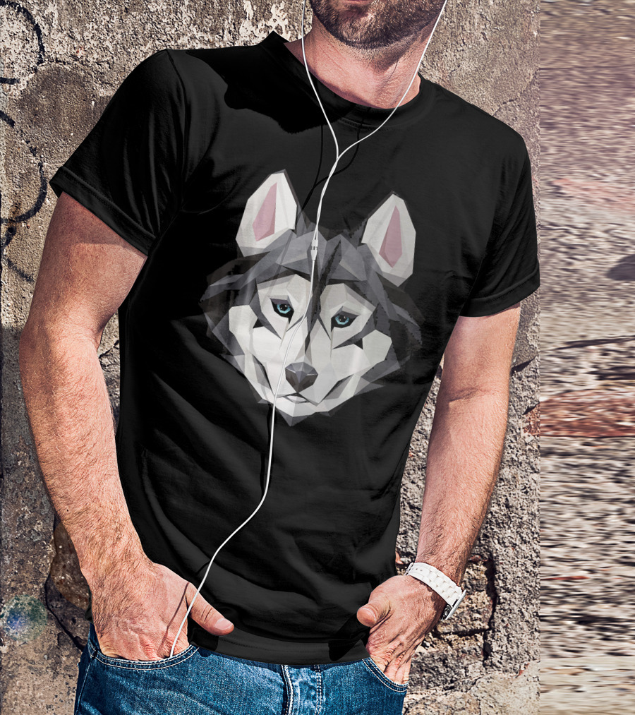 Siberian Husky Mens Womens Fun Geometric Face T-Shirt