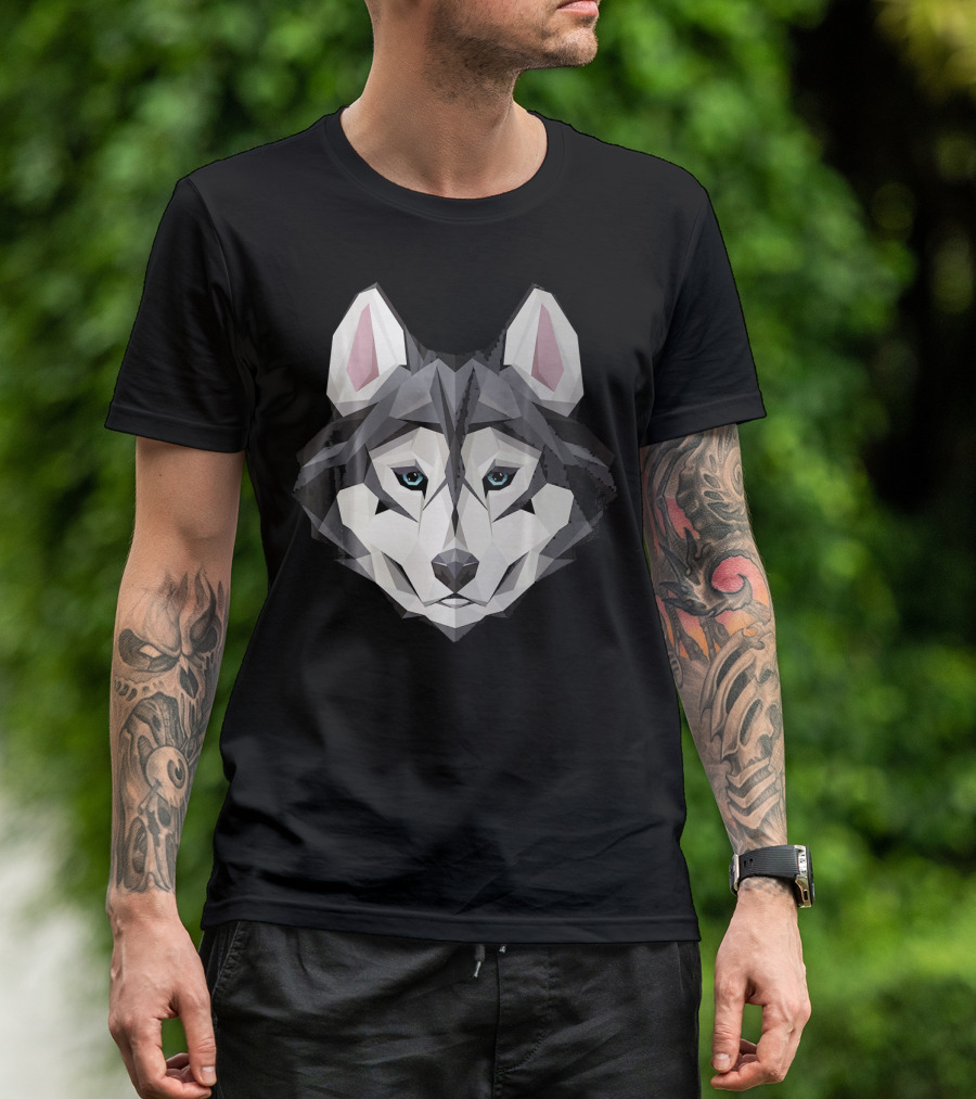 Siberian Husky Mens Womens Fun Geometric Face T-Shirt