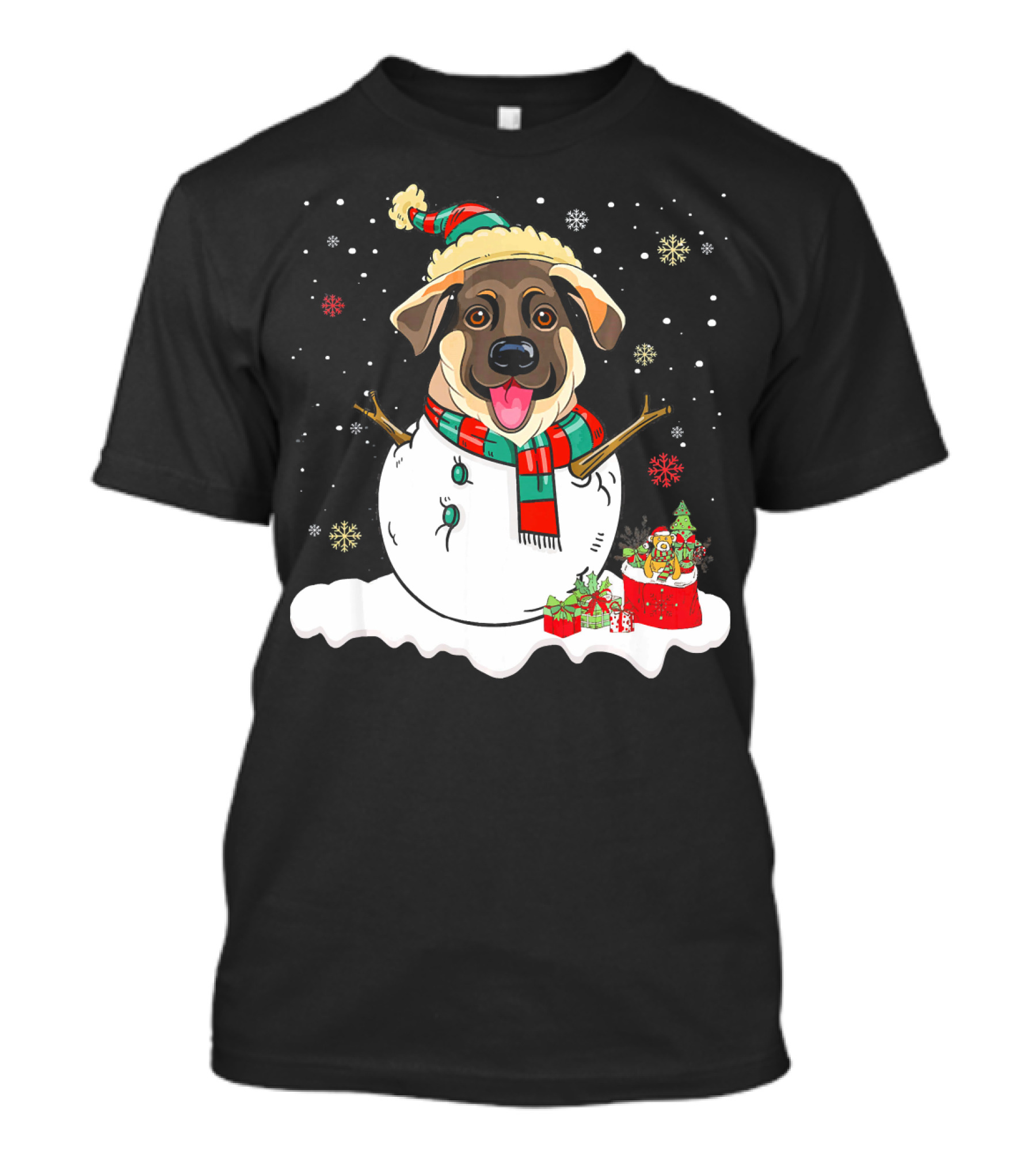 Merry Snowman German Shepherd Lover With Christmas Gifts T-Shirt
