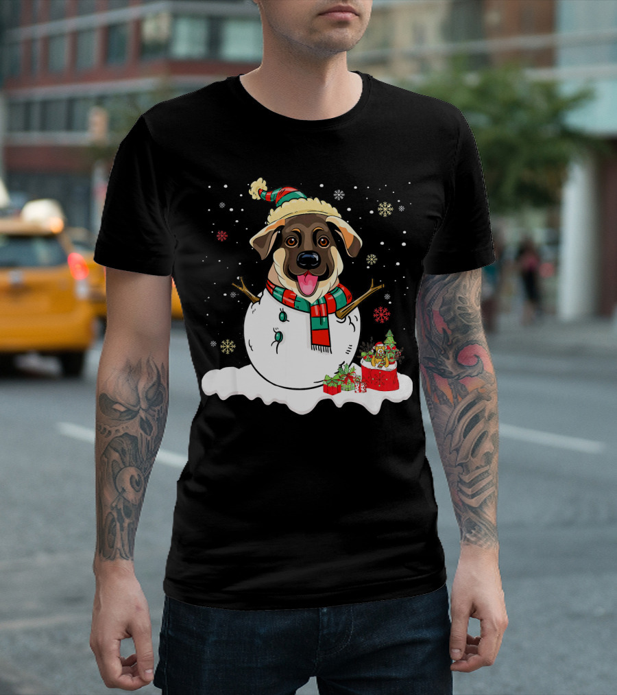 Merry Snowman German Shepherd Lover With Christmas Gifts T-Shirt