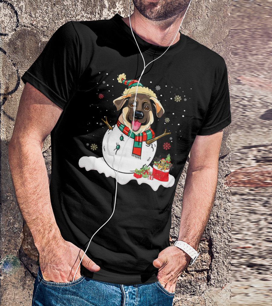 Merry Snowman German Shepherd Lover With Christmas Gifts T-Shirt
