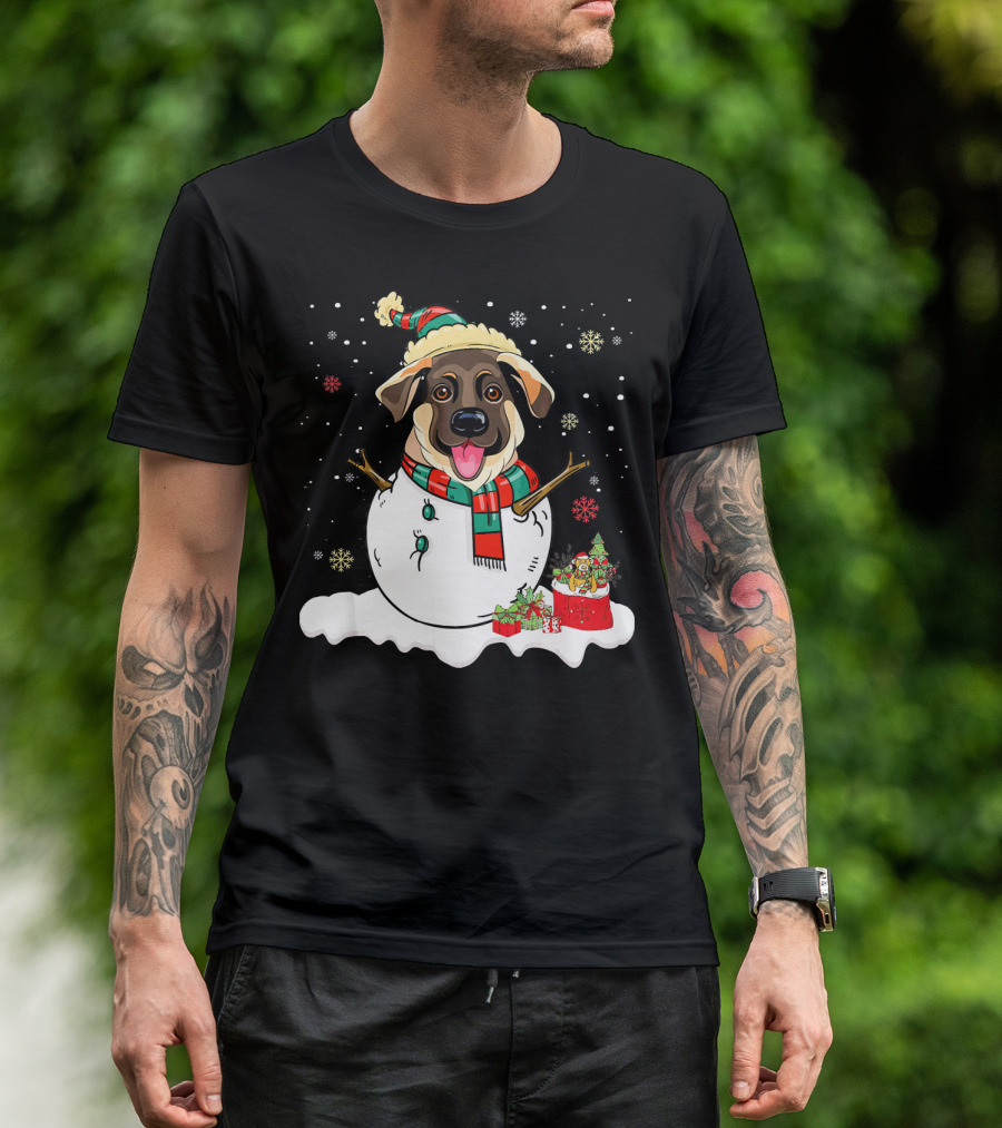 Merry Snowman German Shepherd Lover With Christmas Gifts T-Shirt