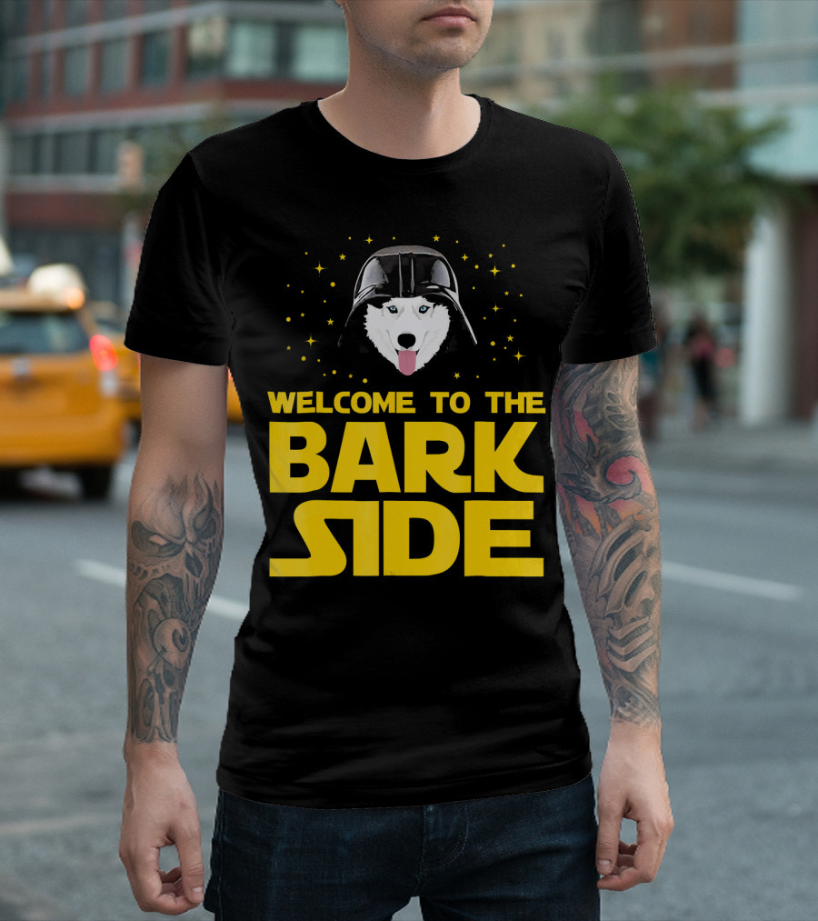 Welcome To The Bark Side Siberian Husky Vader Helmet Stars T-Shirt