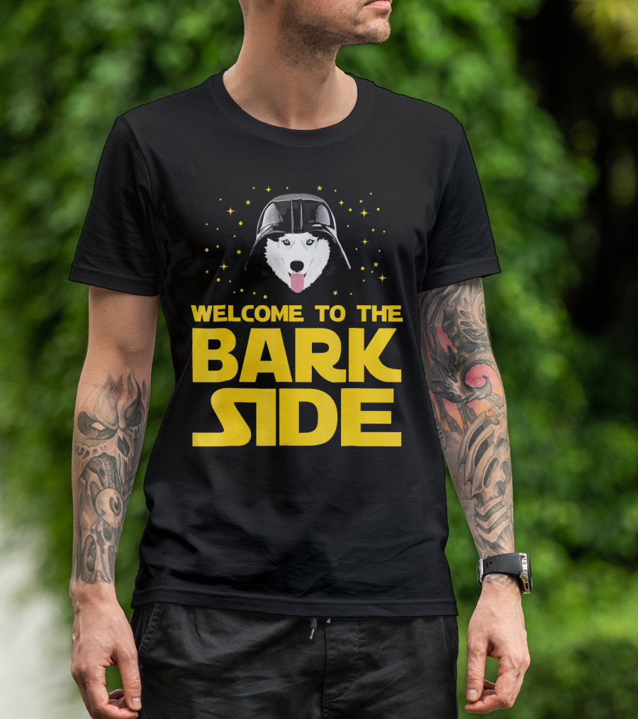 Welcome To The Bark Side Siberian Husky Vader Helmet Stars T-Shirt