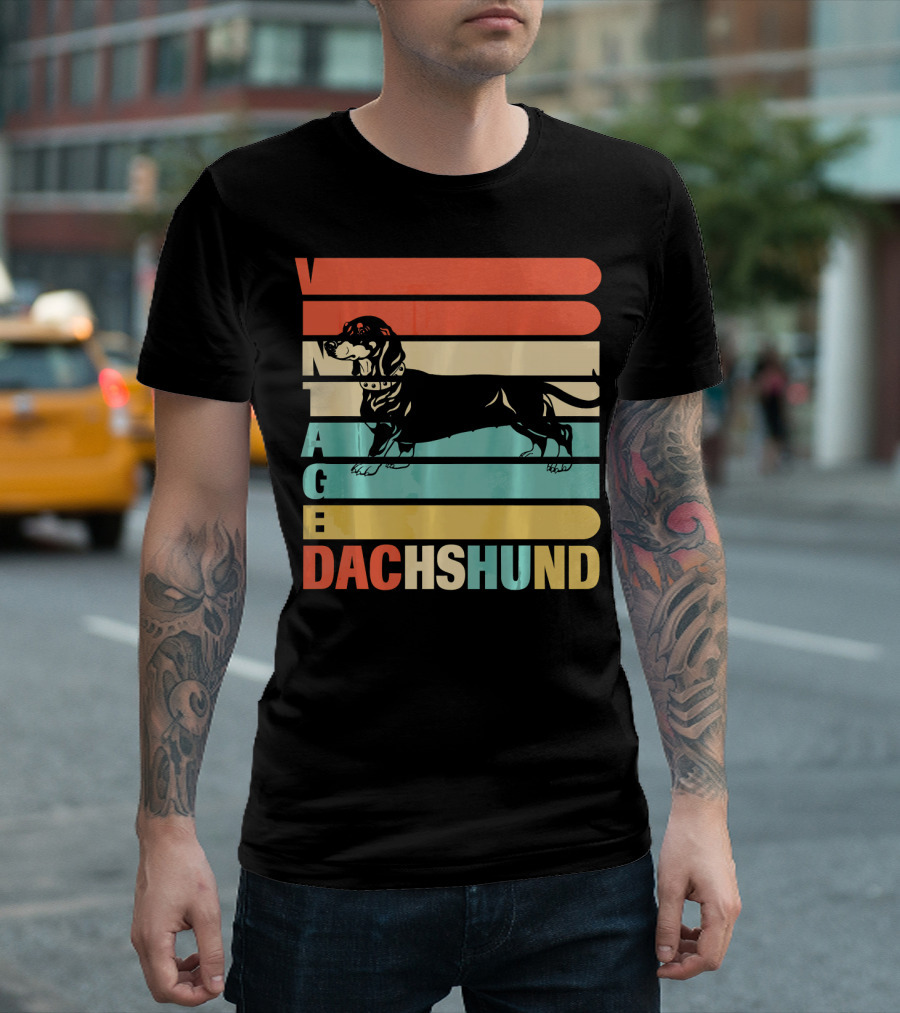 Vintage Dachshund Retro Stripes Dog T-Shirt