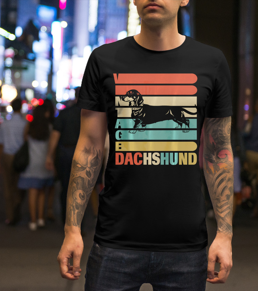 Vintage Dachshund Retro Stripes Dog T-Shirt