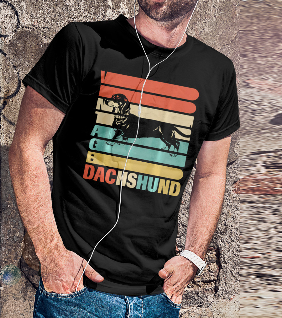 Vintage Dachshund Retro Stripes Dog T-Shirt