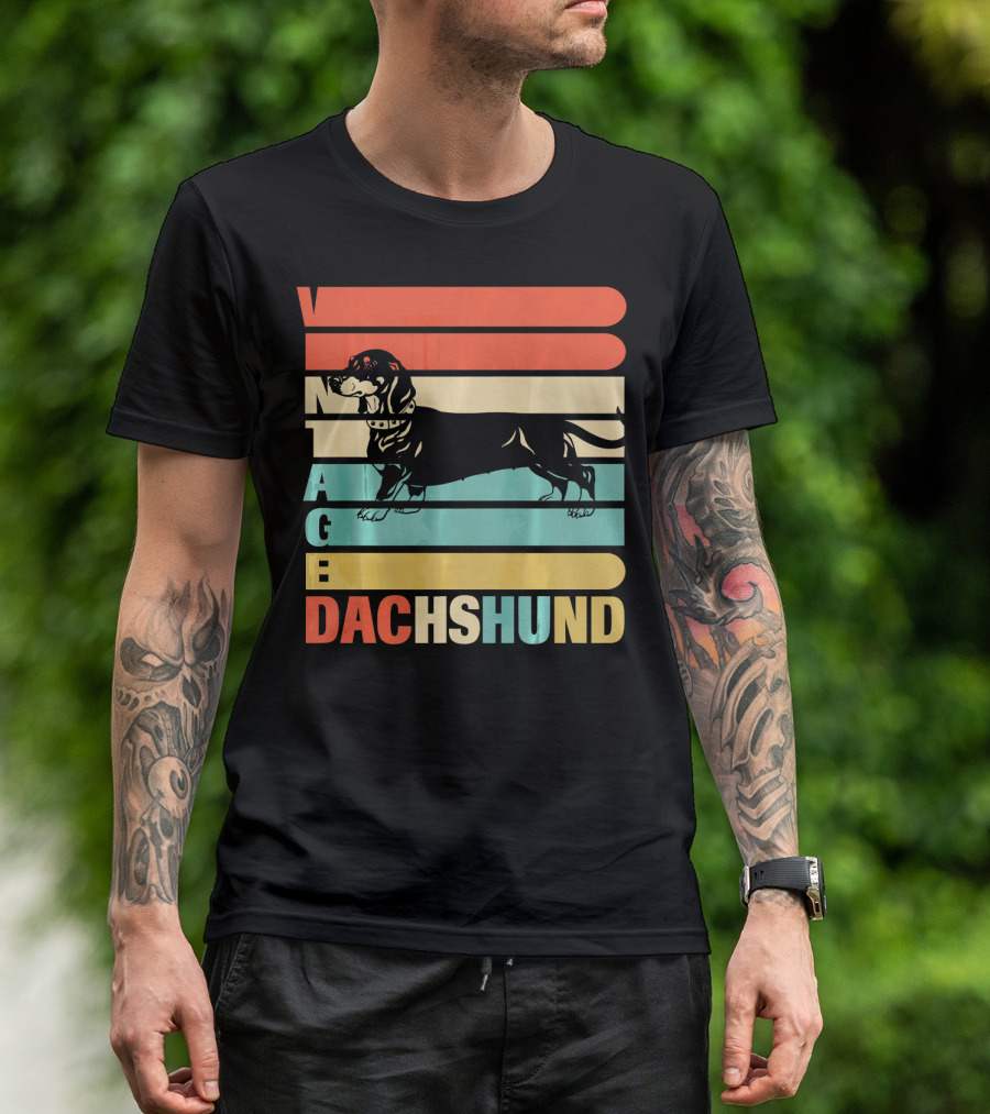Vintage Dachshund Retro Stripes Dog T-Shirt