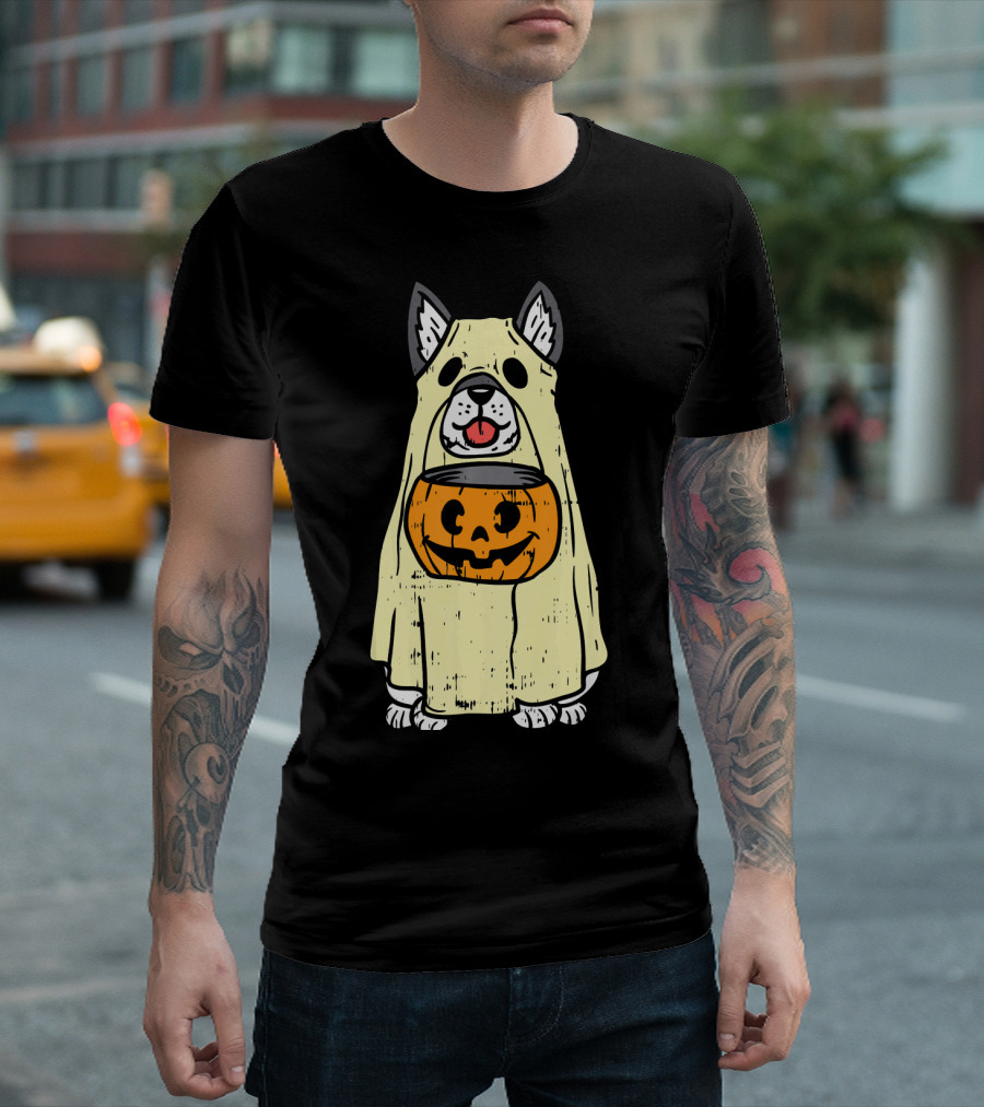 Siberian Husky Ghost Funny Halloween Costume with Pumpkin T-Shirt