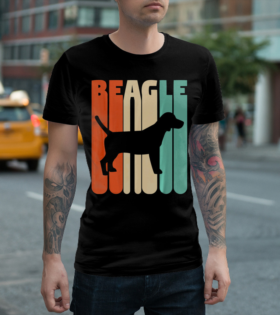 Vintage Beagle Silhouette Retro Stripe T-Shirt
