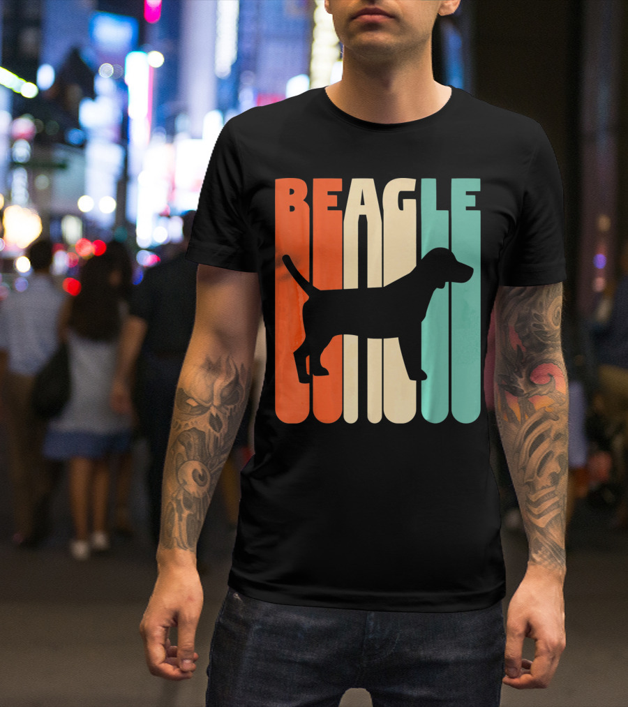 Vintage Beagle Silhouette Retro Stripe T-Shirt