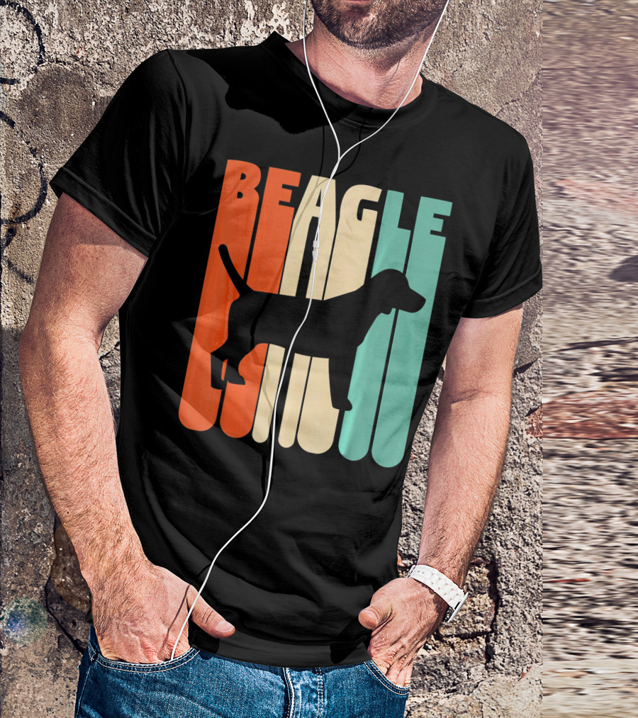 Vintage Beagle Silhouette Retro Stripe T-Shirt