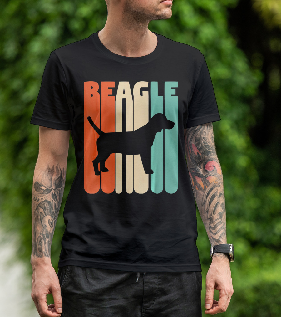 Vintage Beagle Silhouette Retro Stripe T-Shirt