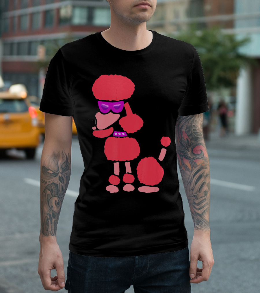 Smiletodaytees Pink Poodle Cartoon with Sunglasses T-Shirt