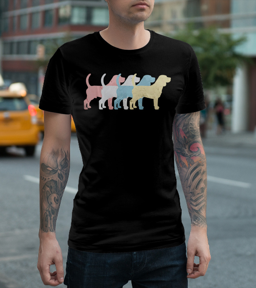 Vintage Retro Beagle Silhouettes Funny Dog Lovers T-Shirt