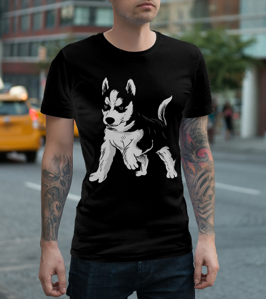 Siberian Husky Puppy Illustration Drawing T-Shirt