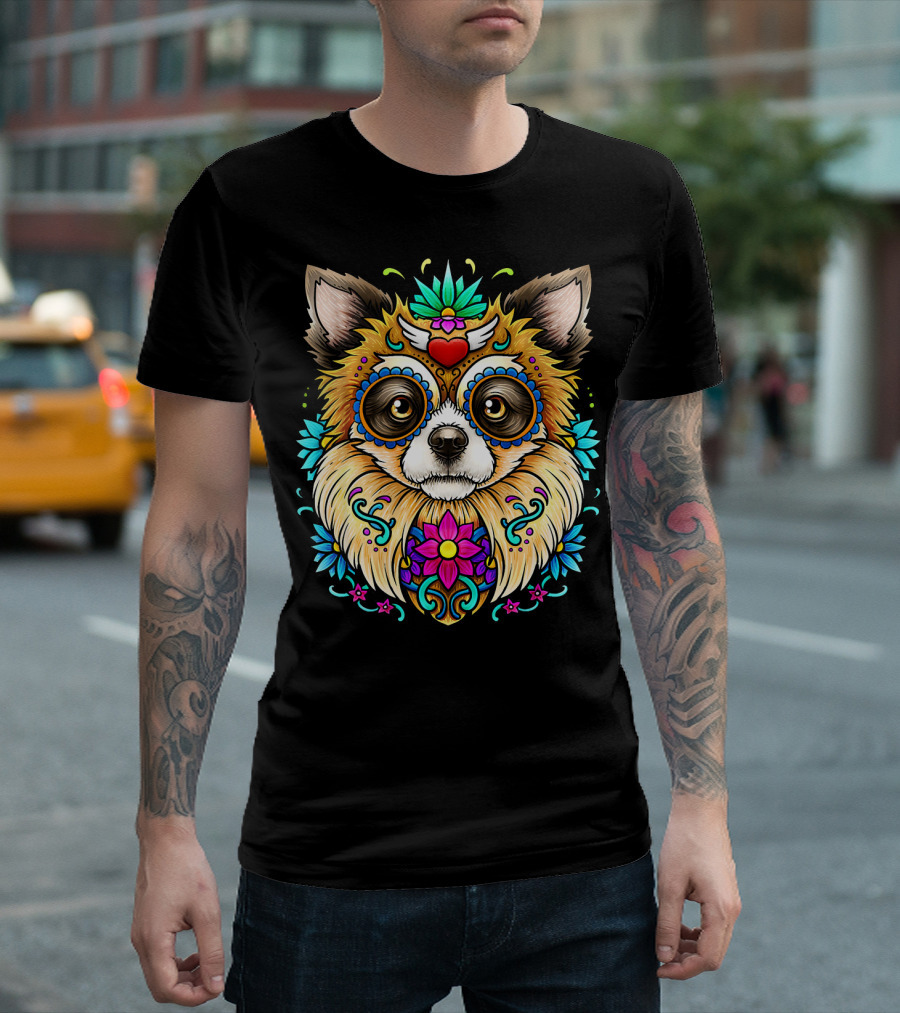Chihuahua Day of the Dead Sugar Skull Floral T-Shirt
