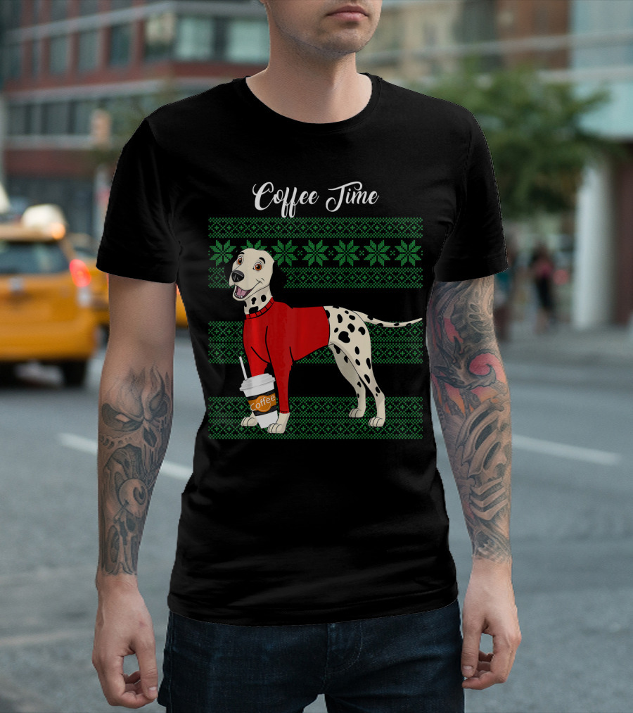 Dalmatian Coffee Time Christmas Sweater Dog T-Shirt