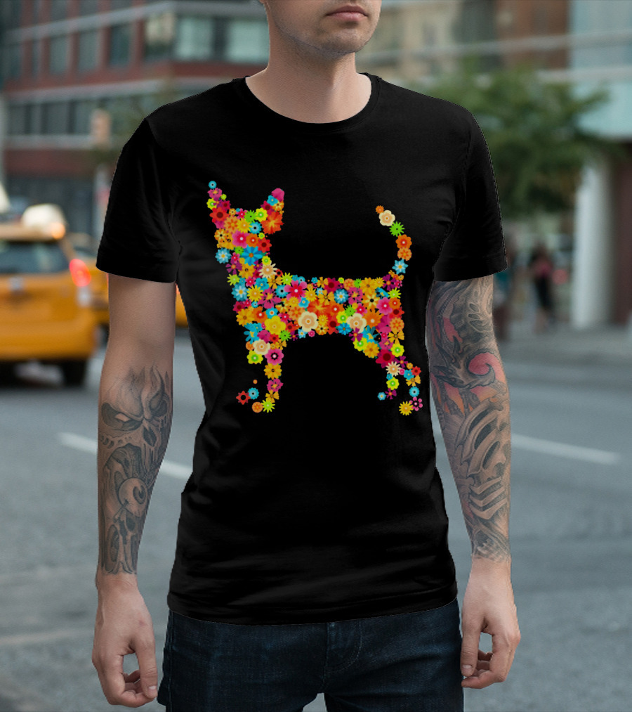 Chihuahua Dog Flower Love Colorful Floral T-Shirt
