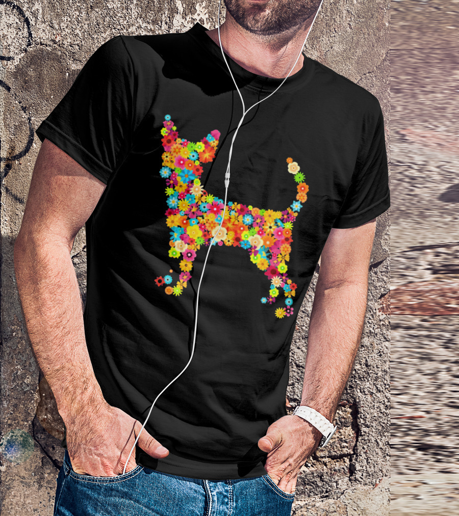 Chihuahua Dog Flower Love Colorful Floral T-Shirt