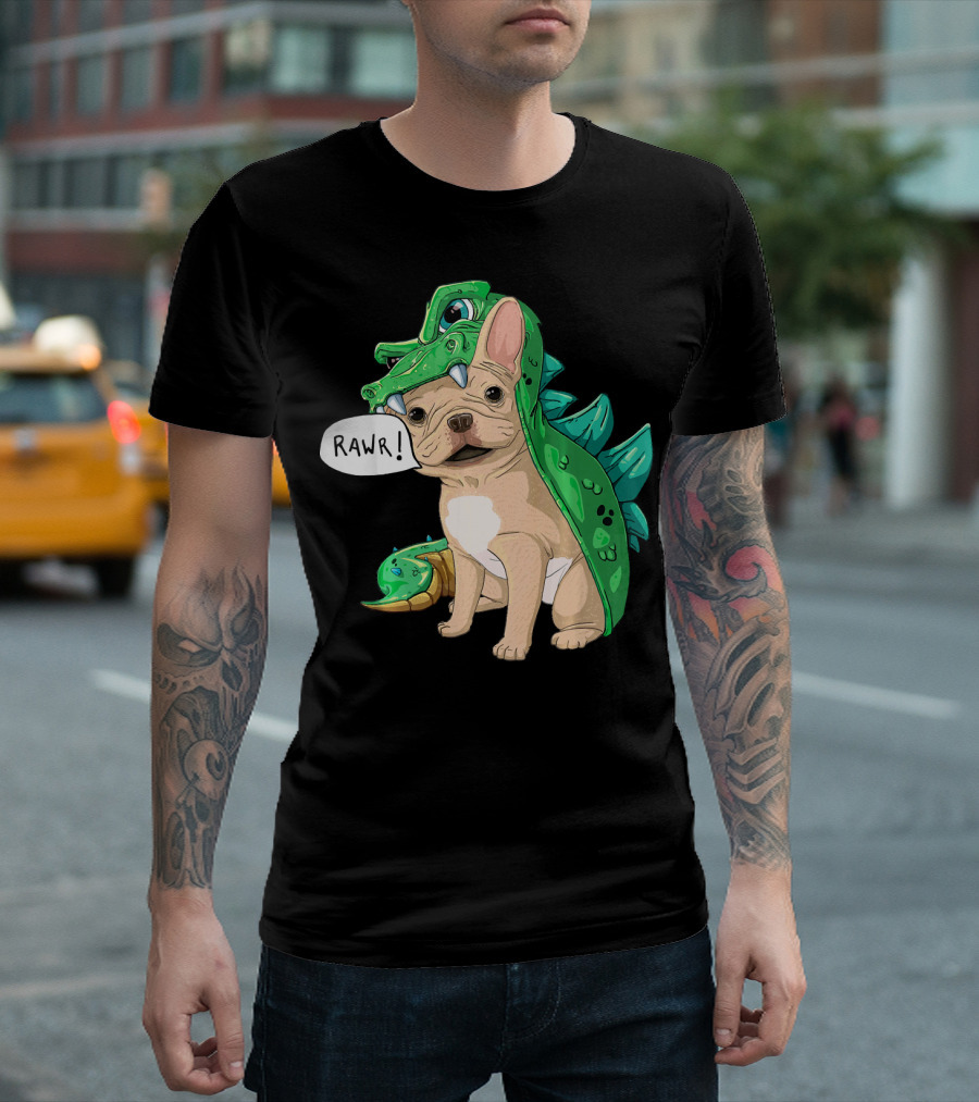 Cream French Bulldog Dinosaur Dragon Cosplay RAWR T-Shirt