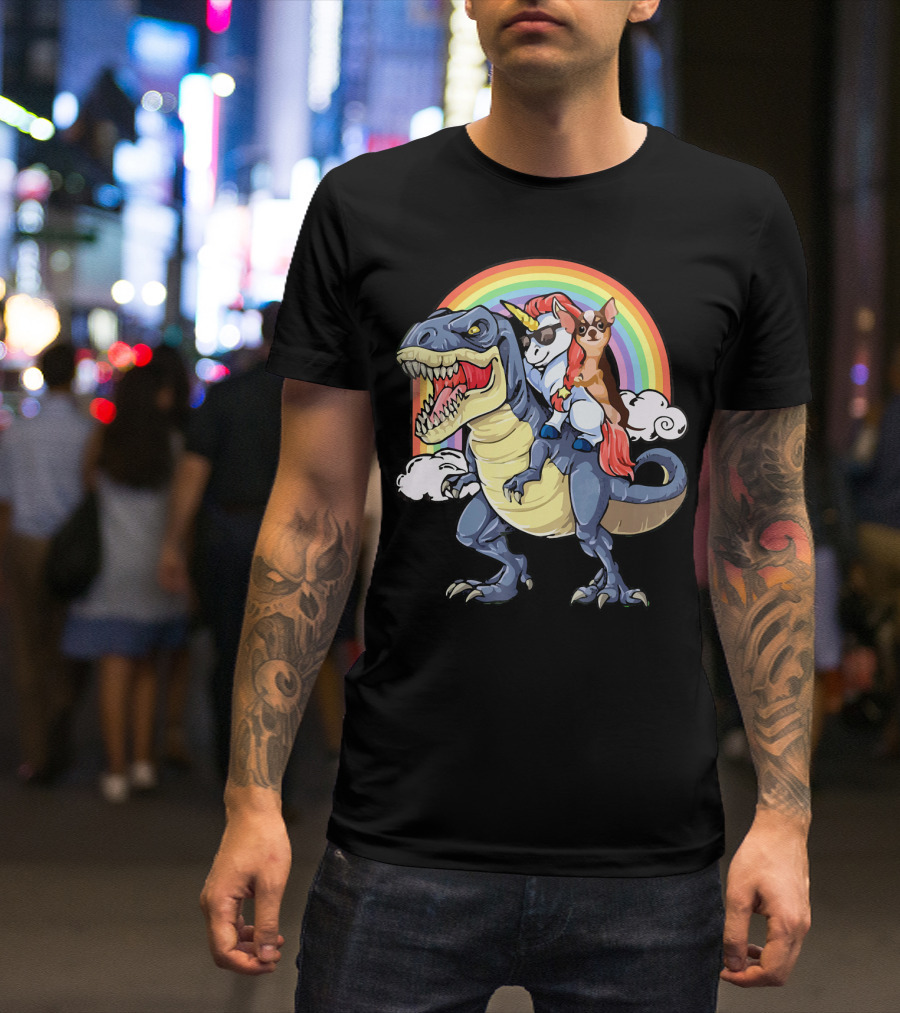 Chihuahua Unicorn Dinosaur Rainbow T-Shirt