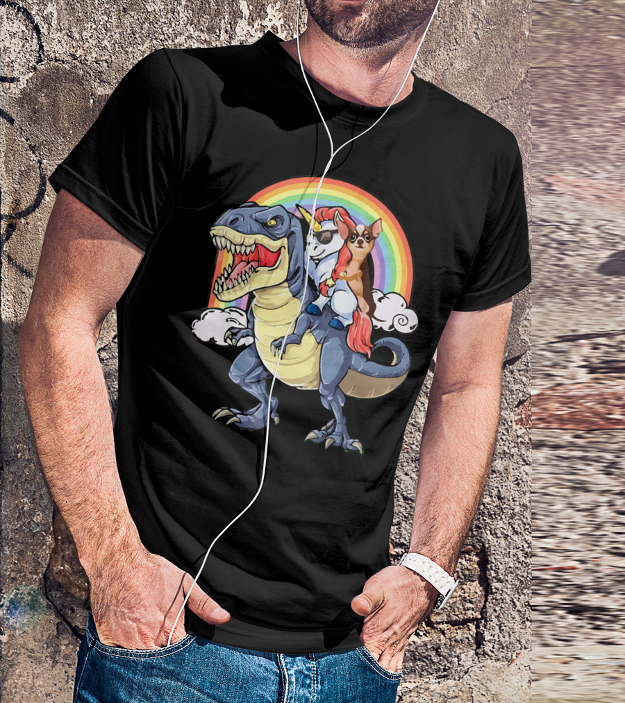 Chihuahua Unicorn Dinosaur Rainbow T-Shirt