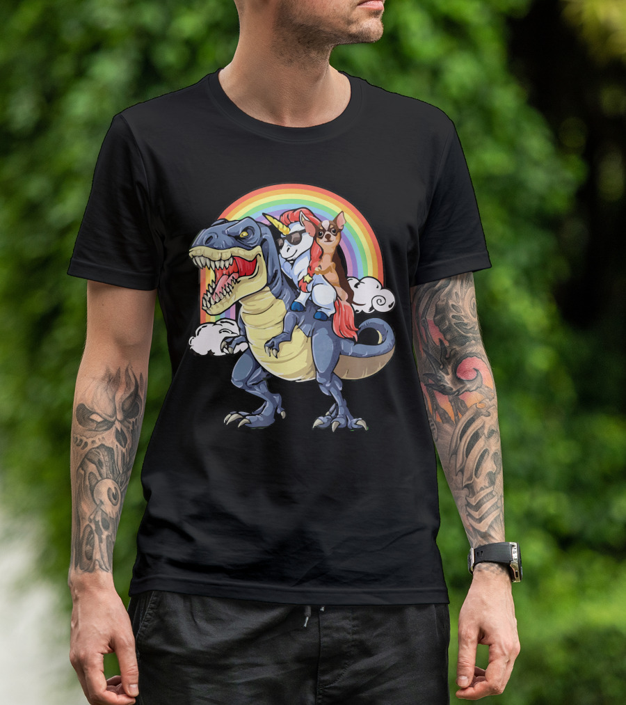Chihuahua Unicorn Dinosaur Rainbow T-Shirt