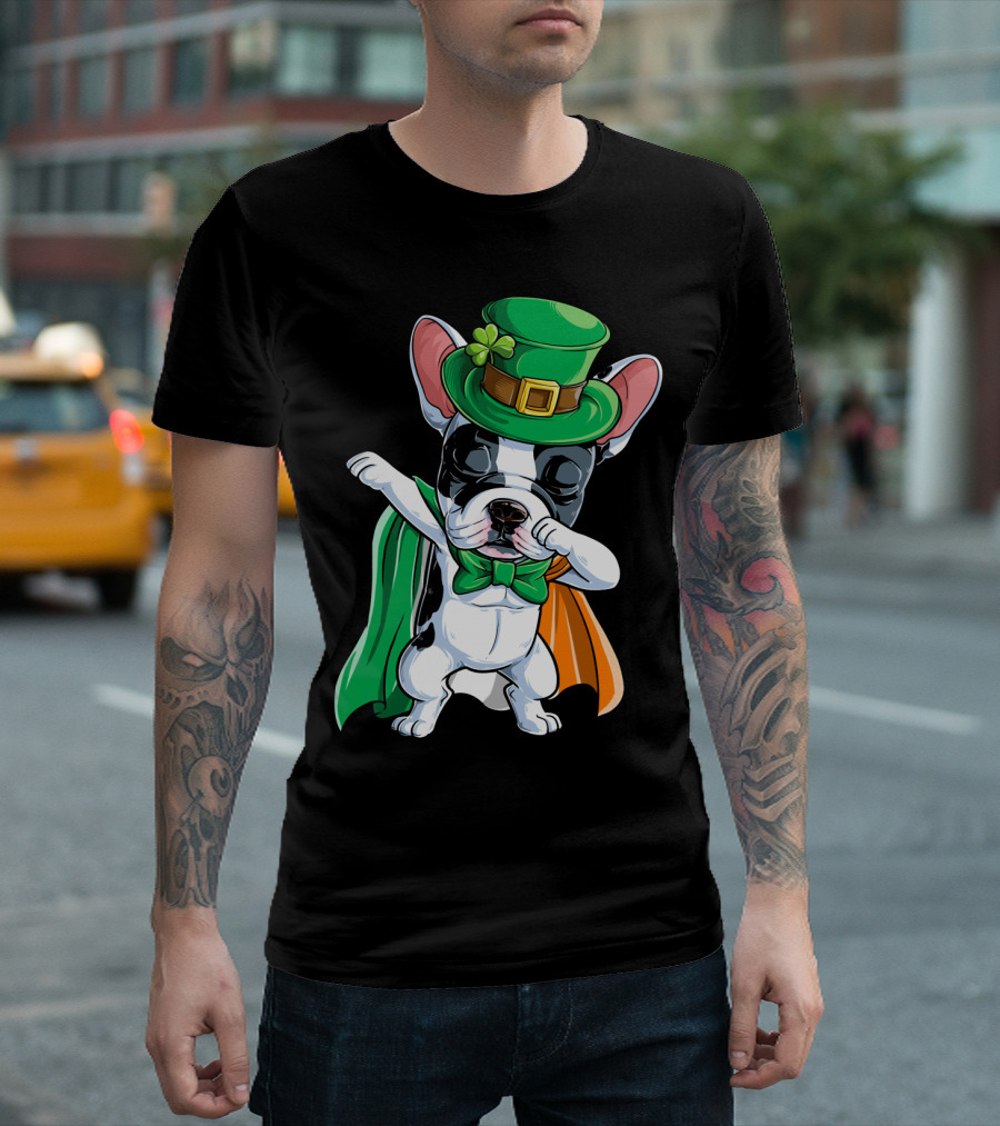Leprechaun Hat Dabbing French Bulldog St. Patrick's Day Irish Flag Colors T-Shirt