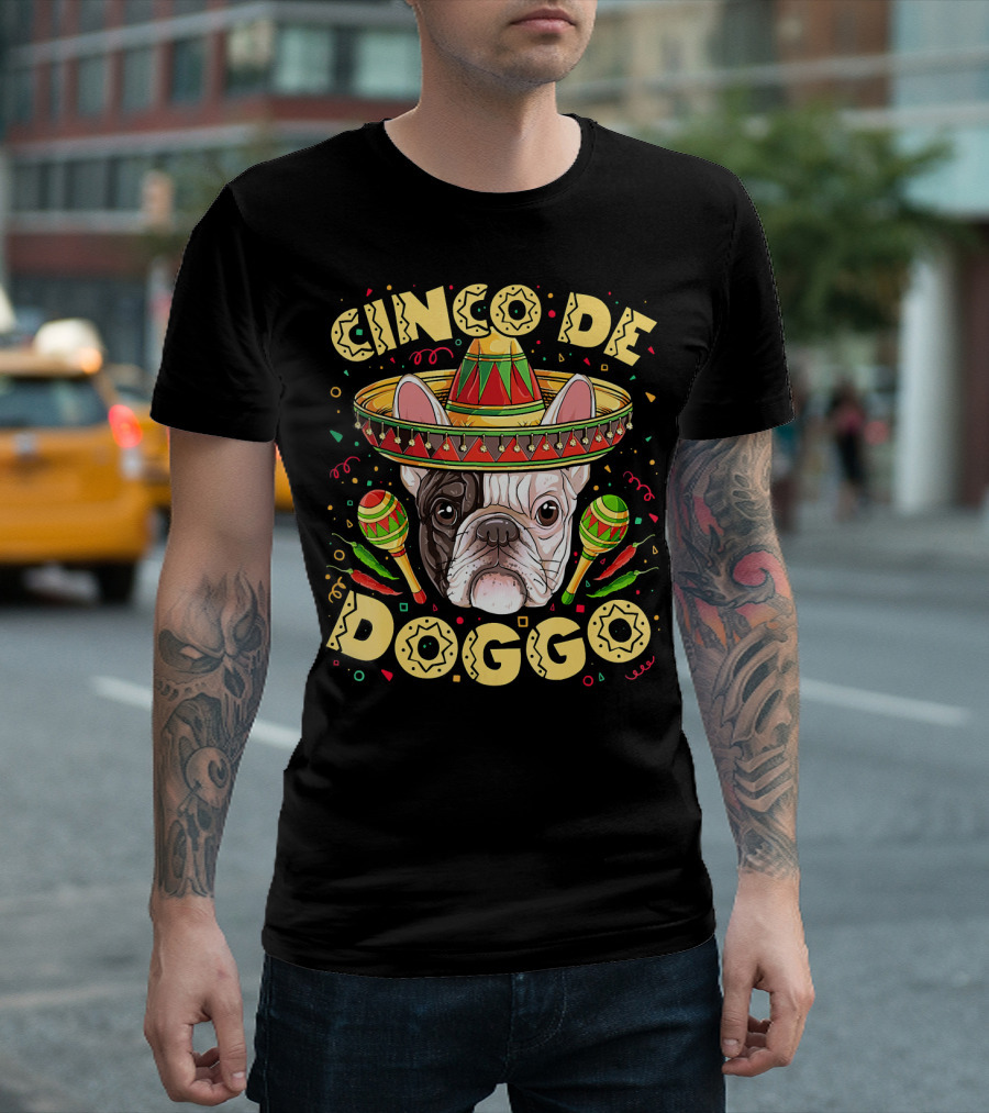 Cinco de Doggo French Bulldog Sombrero Maracas T-Shirt