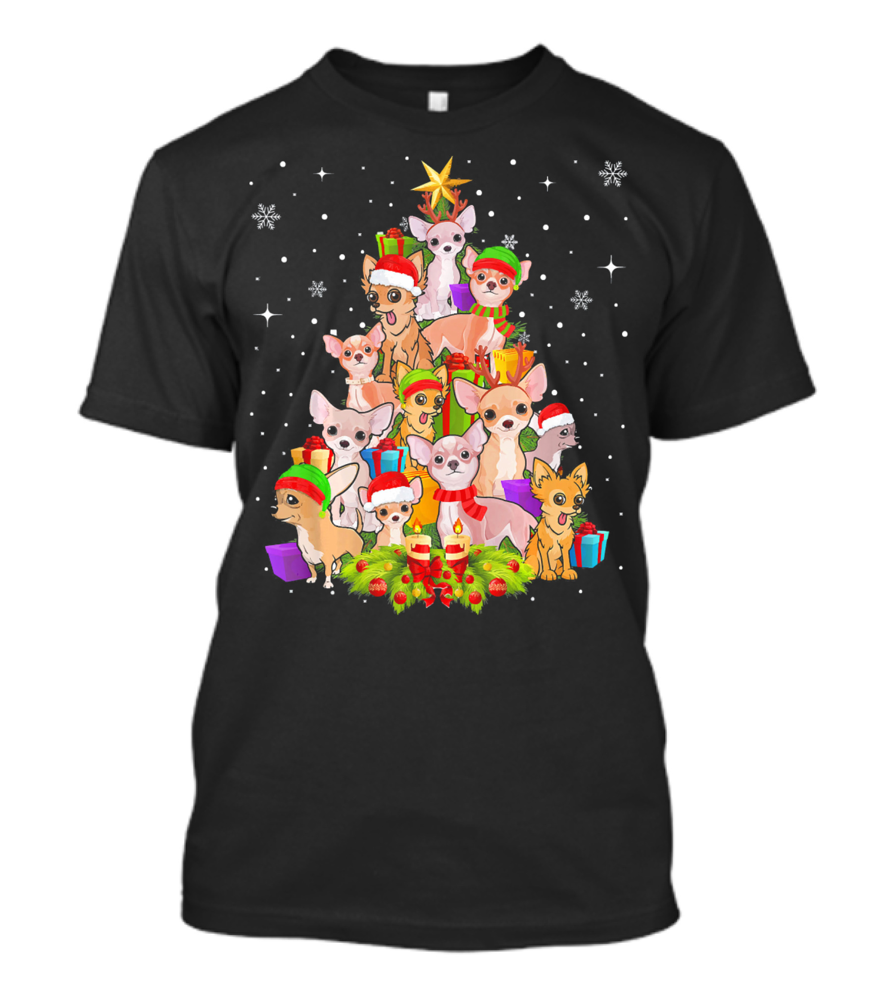 Chihuahua Dog Christmas Tree With Xmas Dogs And Presents T-Shirt